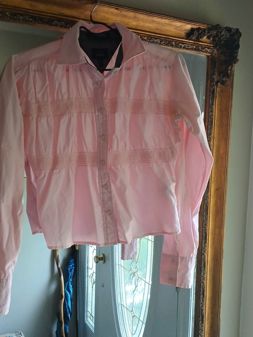 Vintage 1990s Pink Button-Up Shirt with Smocked Detail